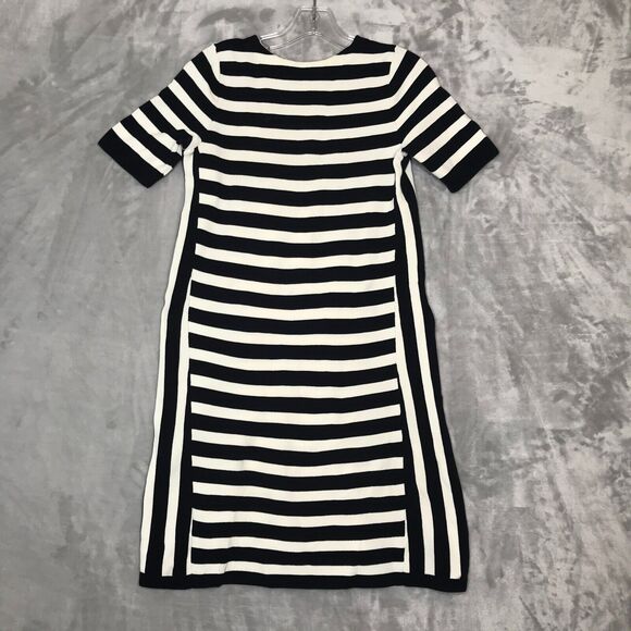 Ann Taylor Petite Dress Womens SP Blue Cream Stripe Knit Short Sleeve Crew Neck - Picture 2 of 7